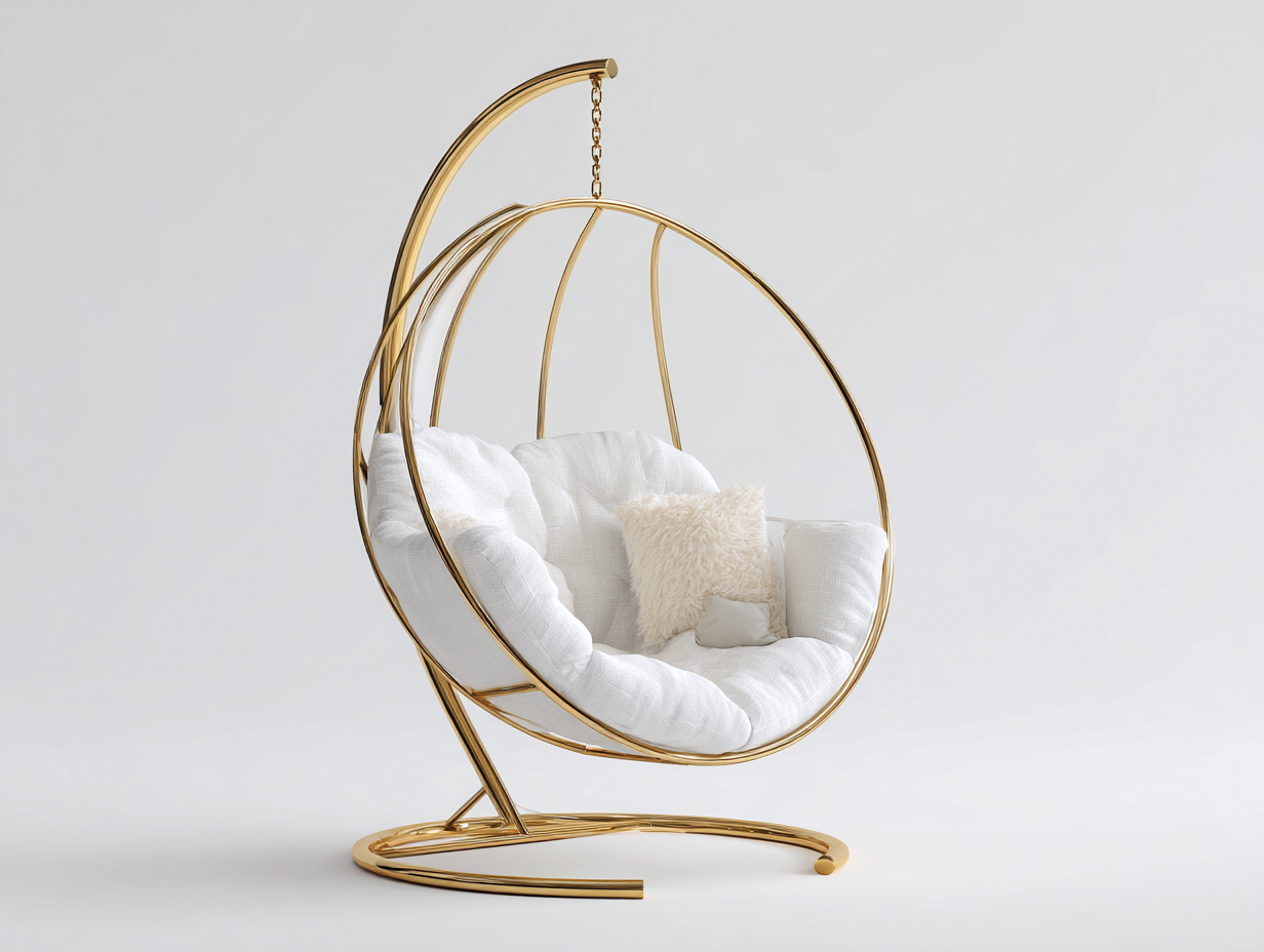 Sillones colgantes acero con cojín 105x95x195 cm - blanco-dorado - diseño moderno-Motiaspace