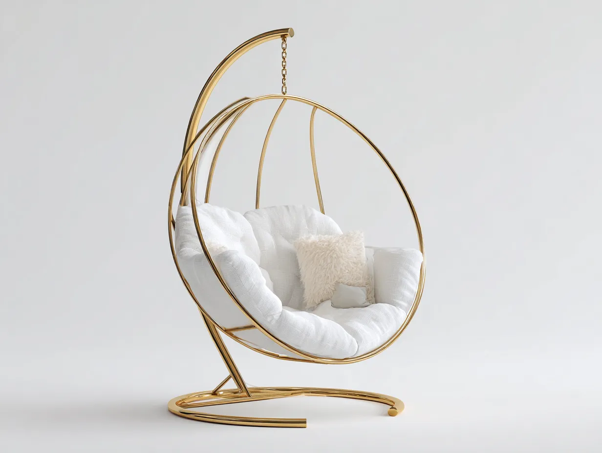 Sillones colgantes acero con cojín 105x95x195 cm - blanco-dorado - diseño moderno-Motiaspace