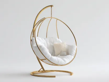 Sillones colgantes acero con cojín 105x95x195 cm - blanco-dorado - diseño moderno-Motiaspace