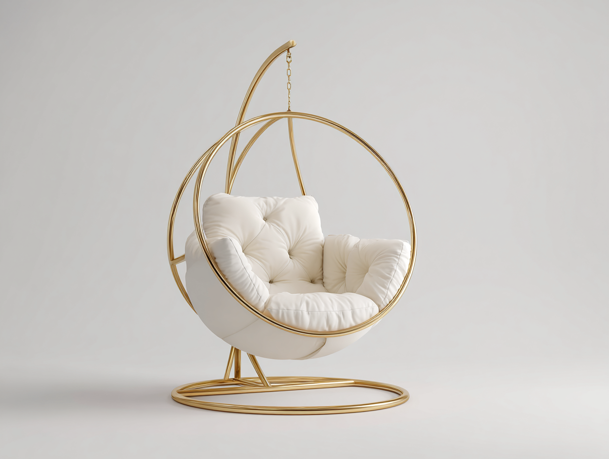 Sillones colgantes metal 100x100x190 cm color dorado blanco diseño moderno con soporte-Motiaspace