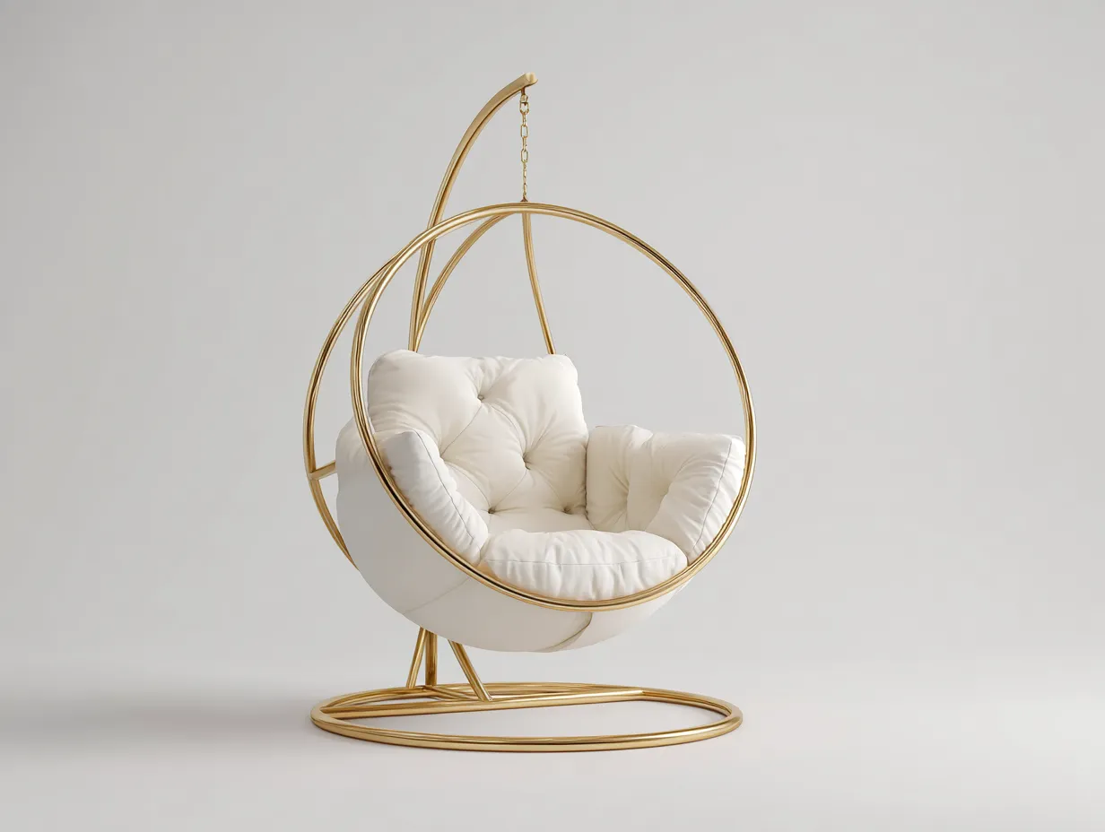 Sillones colgantes metal 100x100x190 cm color dorado blanco diseño moderno con soporte-Motiaspace