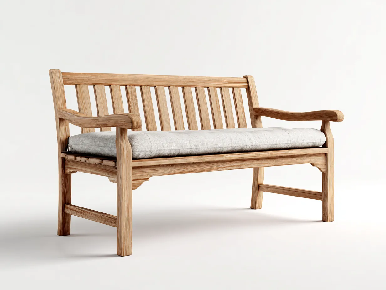 Bancos de jardín madera maciza con cojín 120x60x85 cm original para exterior - diseño natural-Motiaspace