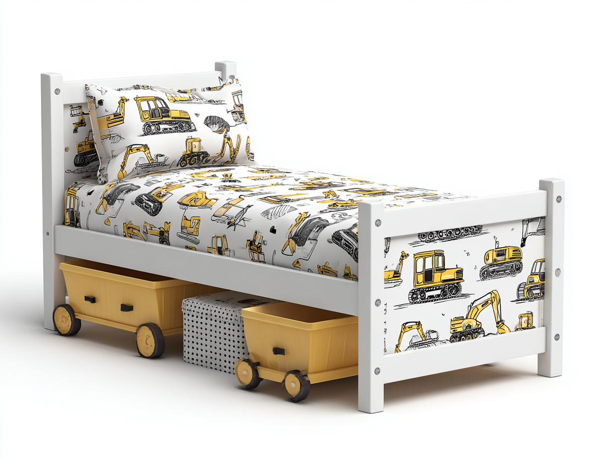 Einzelbett Holz 206 x 98 x 95 cm - Weiß-Gelb-Schwarz - für Kinderzimmer im modernen Stil-Zimiyloft