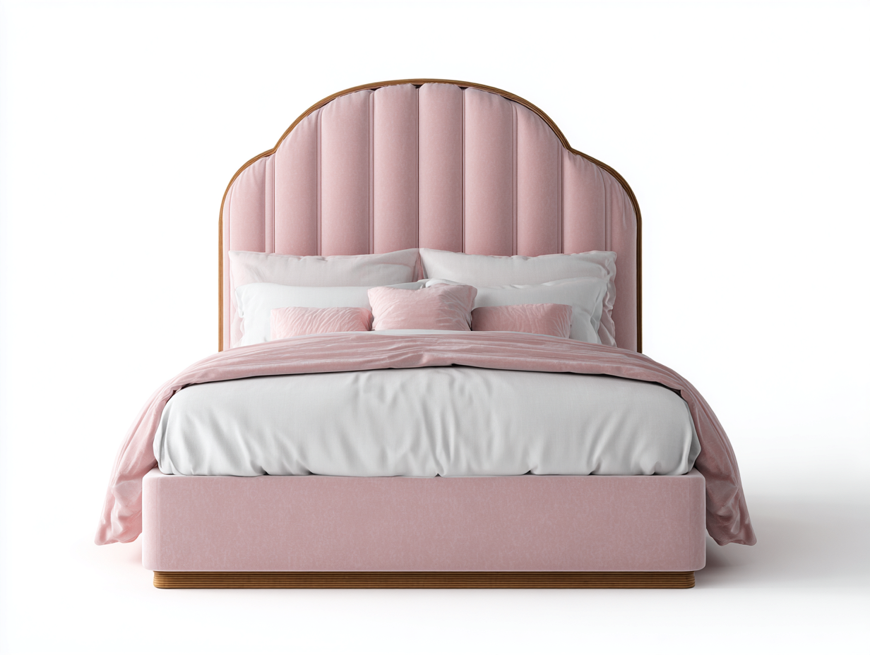 Doppelbett aus Samtstoff und Holz 215x170x125 cm in Rosa für Schlafzimmer - mit gepolstertem Kopfteil - modernes Design-Zimiyloft