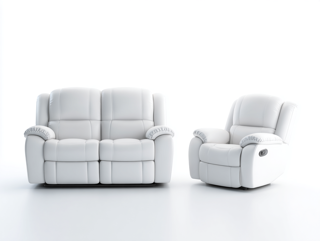 Relaxsofa Sets aus Kunstleder und Holz 235x95x105 cm in Weiß für Wohnzimmer - mit gepolsterten Armlehnen - modernes Design-Zimiyloft