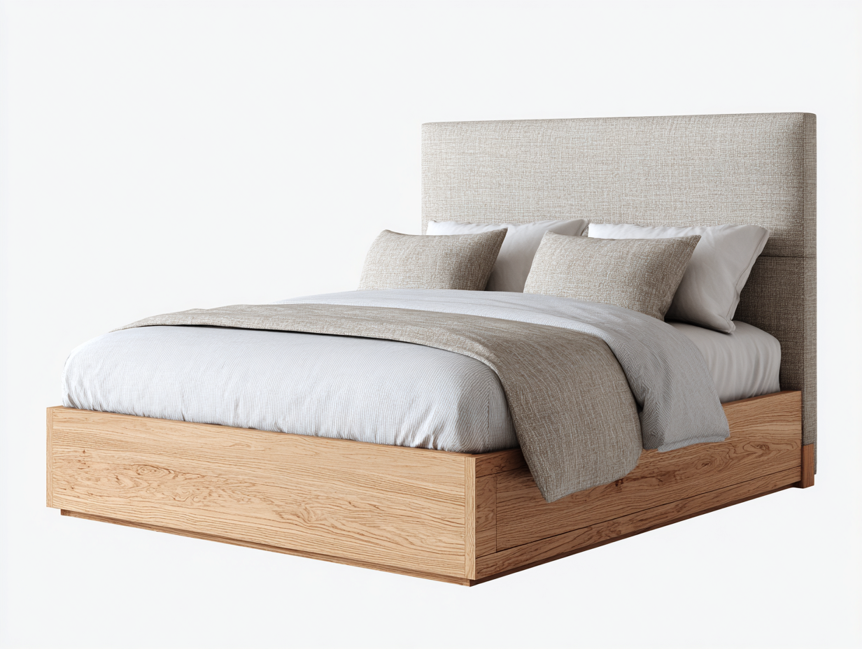 Doppelbett Holz-Stoff 200x160x115 cm Beige-Weiß mit hohem Kopfteil-Zimiyloft
