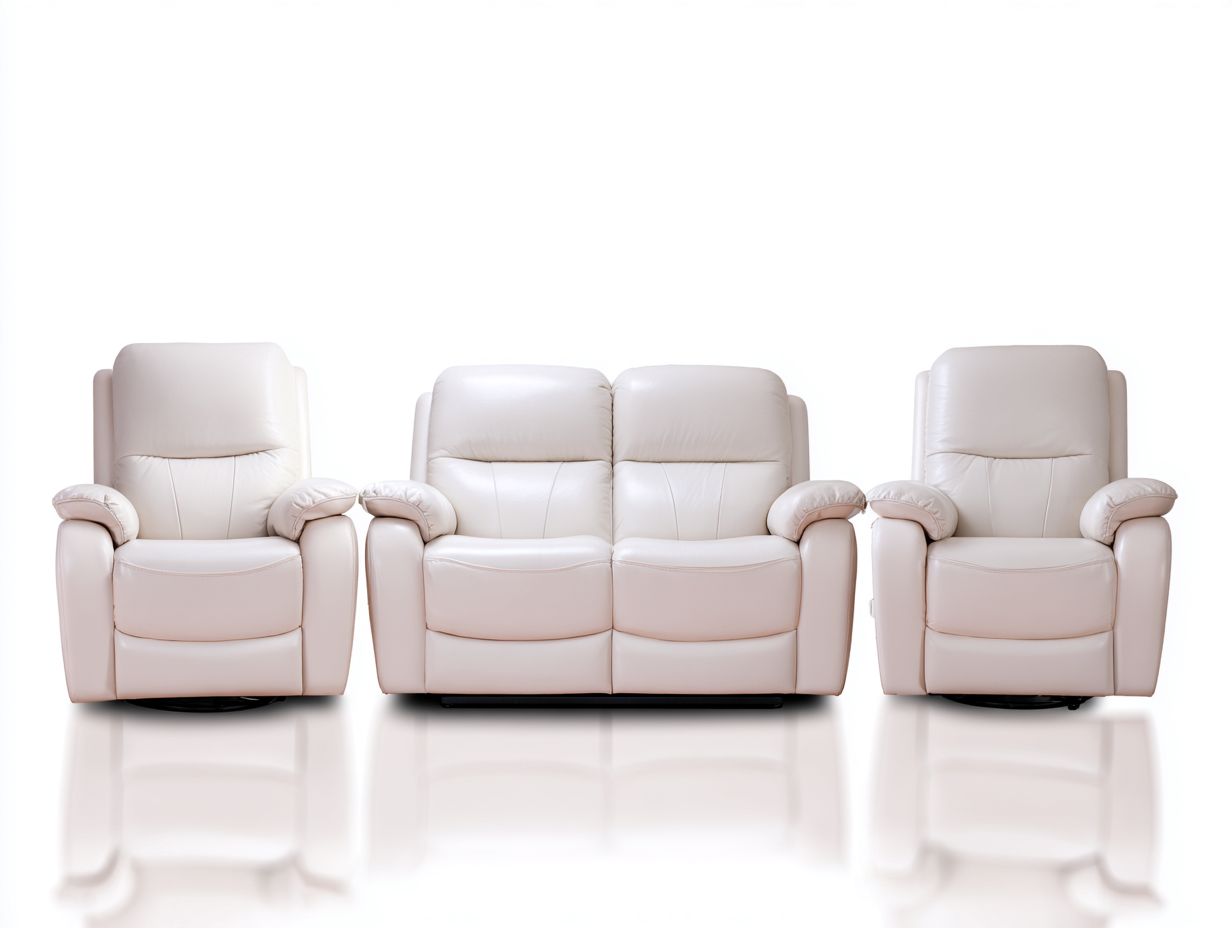 Relaxsofa Sets Kunstleder 206 x 96 x 104 cm und 92 x 96 x 104 cm - Cremeweiß - für Wohnzimmer im modernen Stil-Zimiyloft