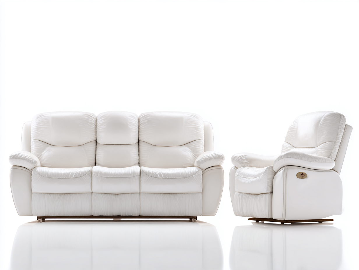 Relaxsofa Sets 214x94x104 cm - Kunstleder - Weiß - 3-Sitzer und Sessel - mit Relaxfunktion - klassisches Design-Zimiyloft