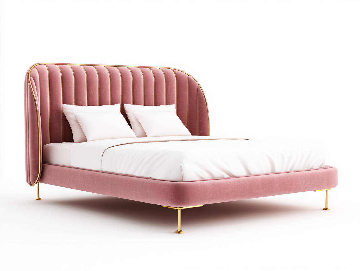 Doppelbett Samtstoff und Metall 210x180x115 cm Rosa-Gold - gepolstert - Modernes Design-Zimiyloft