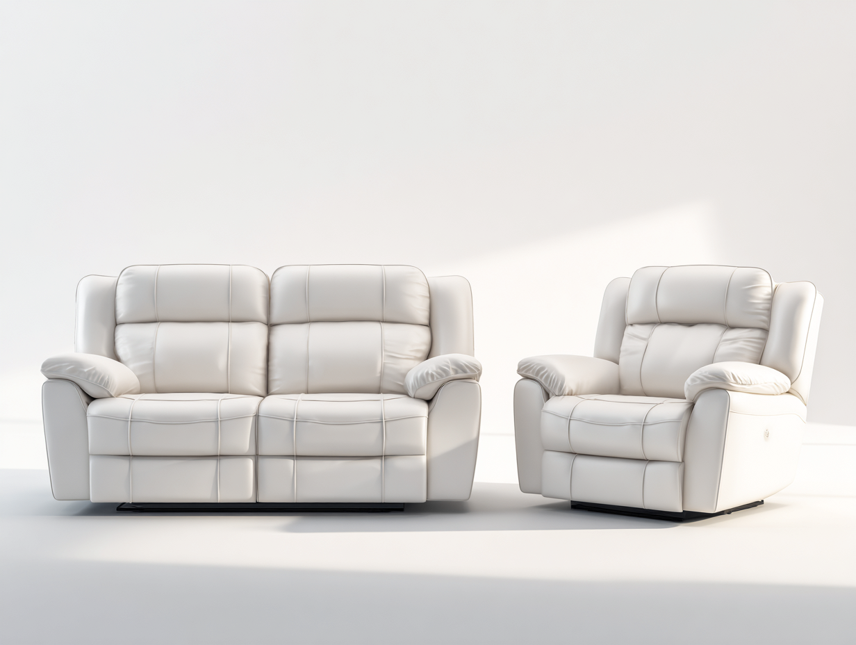 Relaxsofa Sets Kunstleder 210x95x102 cm und 105x95x102 cm Weiß mit Relaxfunktion-Zimiyloft
