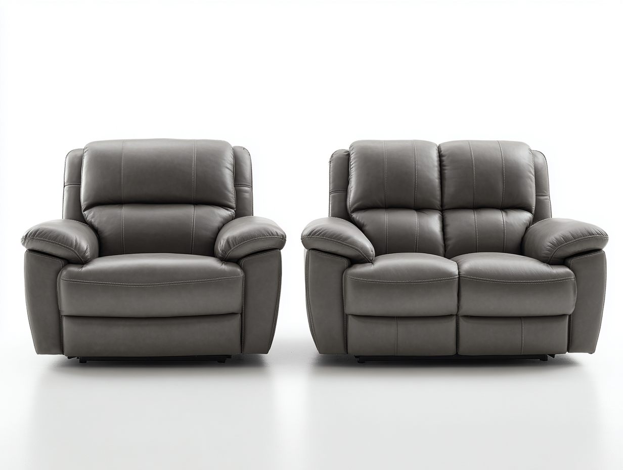 Relaxsofa Sets Kunstleder 198 x 94 x 102 cm und 138 x 94 x 102 cm - Grau - für Wohnzimmer im modernen Stil-Zimiyloft