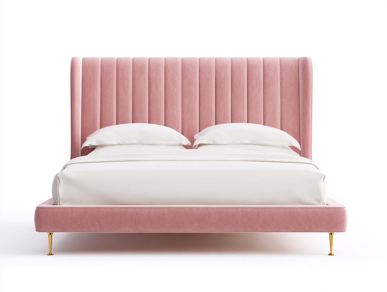Doppelbett Samtstoff gepolstert 212 x 178 x 128 cm - Rosa-Gold - für Schlafzimmer im modernen Stil-Zimiyloft