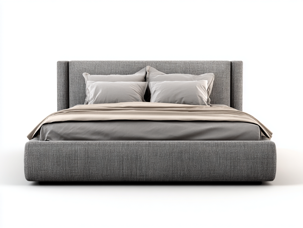 Doppelbett aus Stoff und Holz 220x185x95 cm in Grau für Schlafzimmer - mit gepolstertem Kopfteil - modernes Design-Zimiyloft