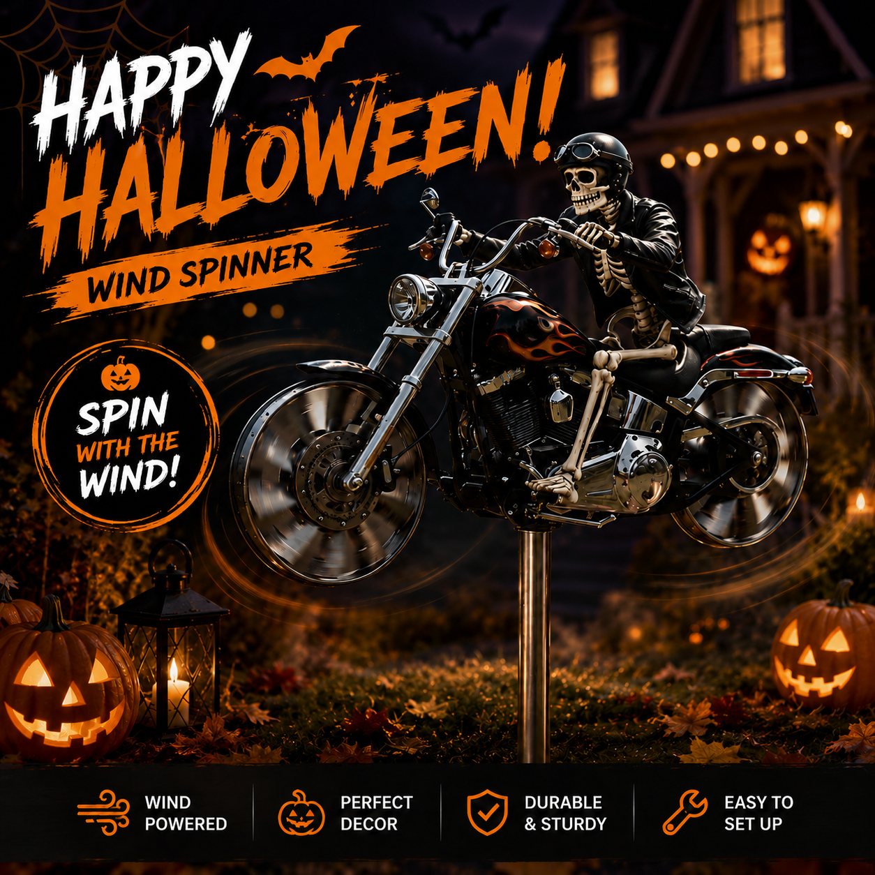 Skeleton Biker Motorcycle Wind Spinner 🦾🏍️