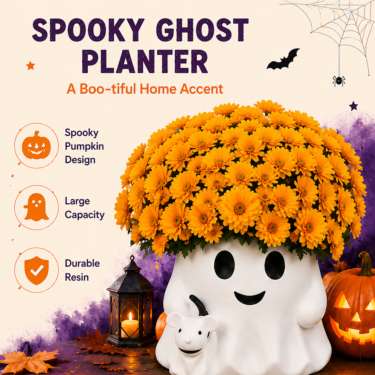 🔥LAST 2 DAYS | Early Bird 50% OFF ⏰Whimsical Pumpkin & Ghost Planters | Autumn Faux Mums Bundle 🍂🎃