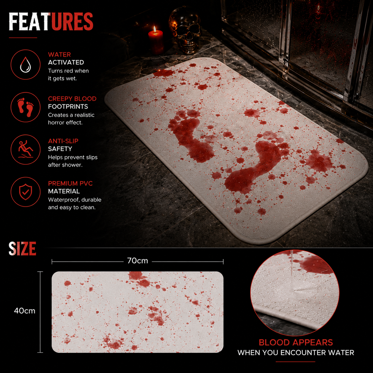 Water-Activated Bloody Prank Bath Mat 🩸