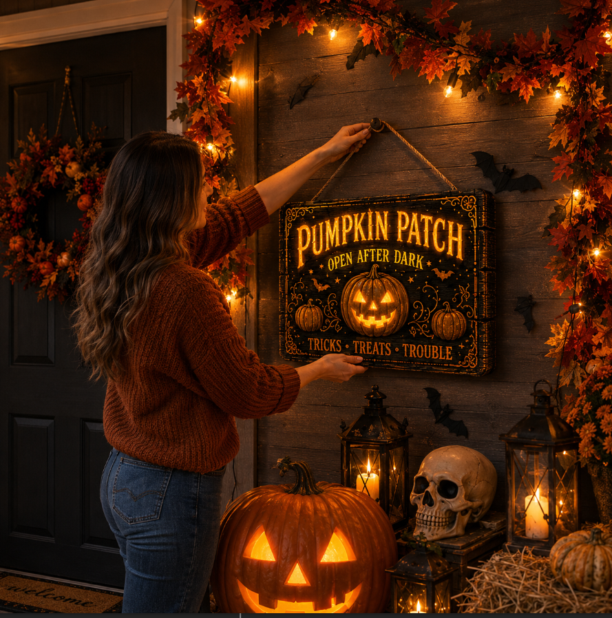 🔥Halloween Early Bird Offer: 50% off 🎃Glowing Handmade Solid Wood Halloween Sign