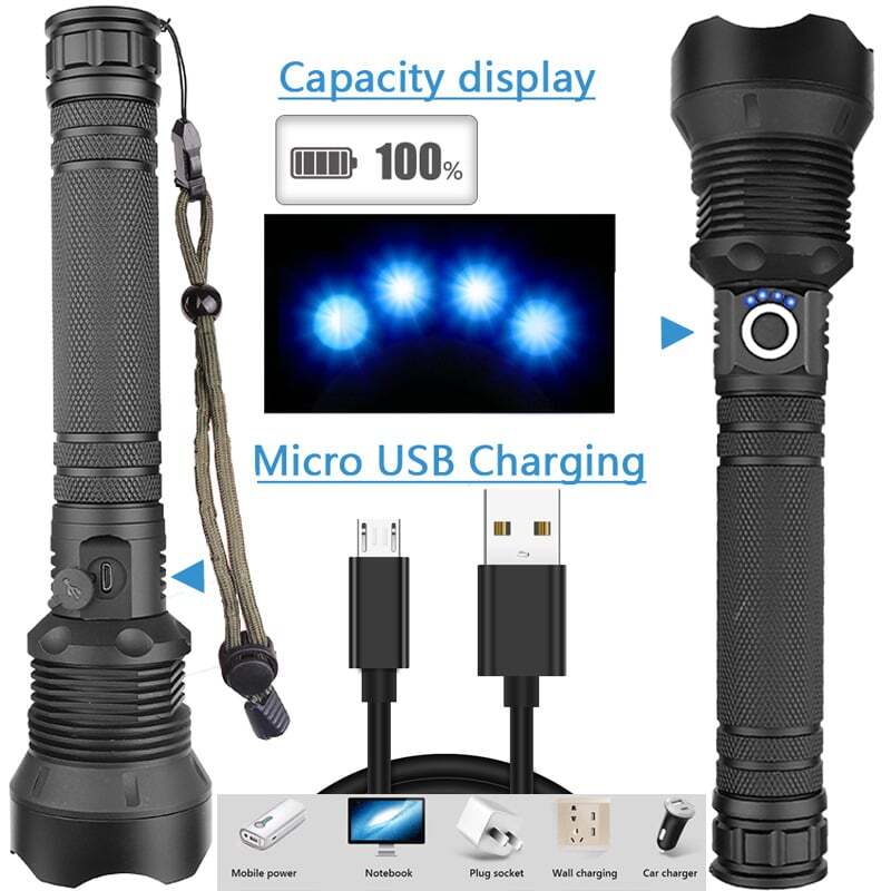 🔦LED Rechargeable Adjustable Super Bright Flashlight 90000 High Lumens