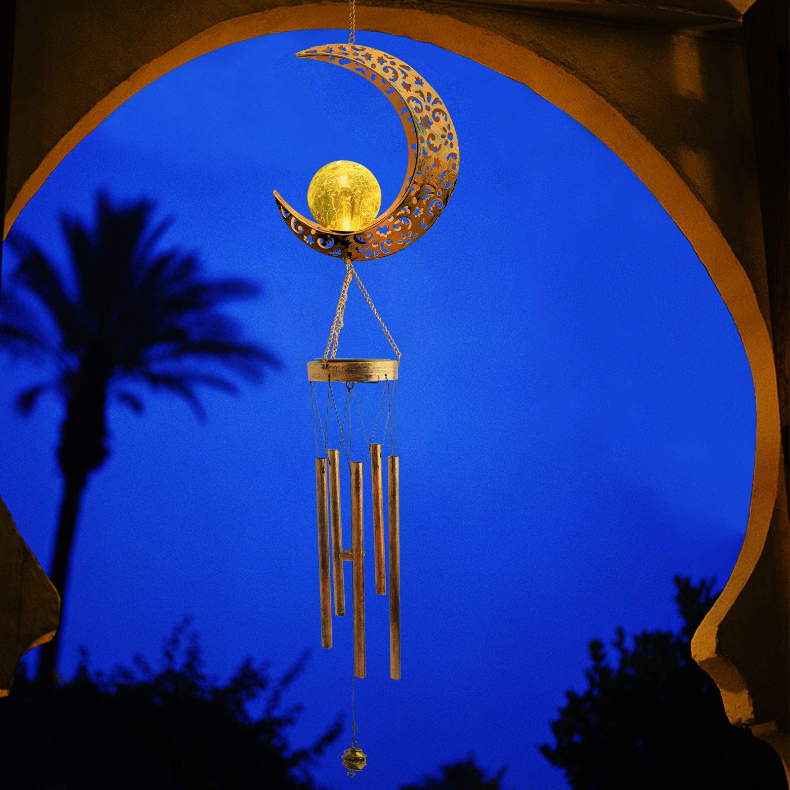 Solar Moon Wind Chime Hanging Lights -Outdoor Garden Lights