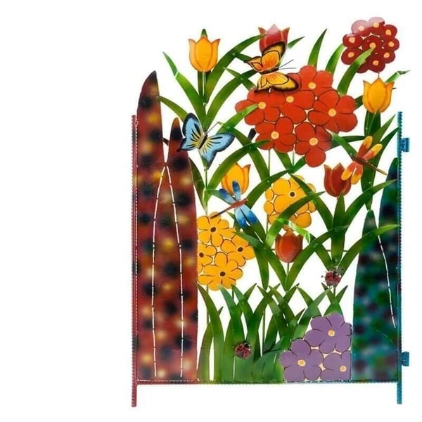 🌈Colorful Metal 3-Panel Butterfly and Flower Garden Screen