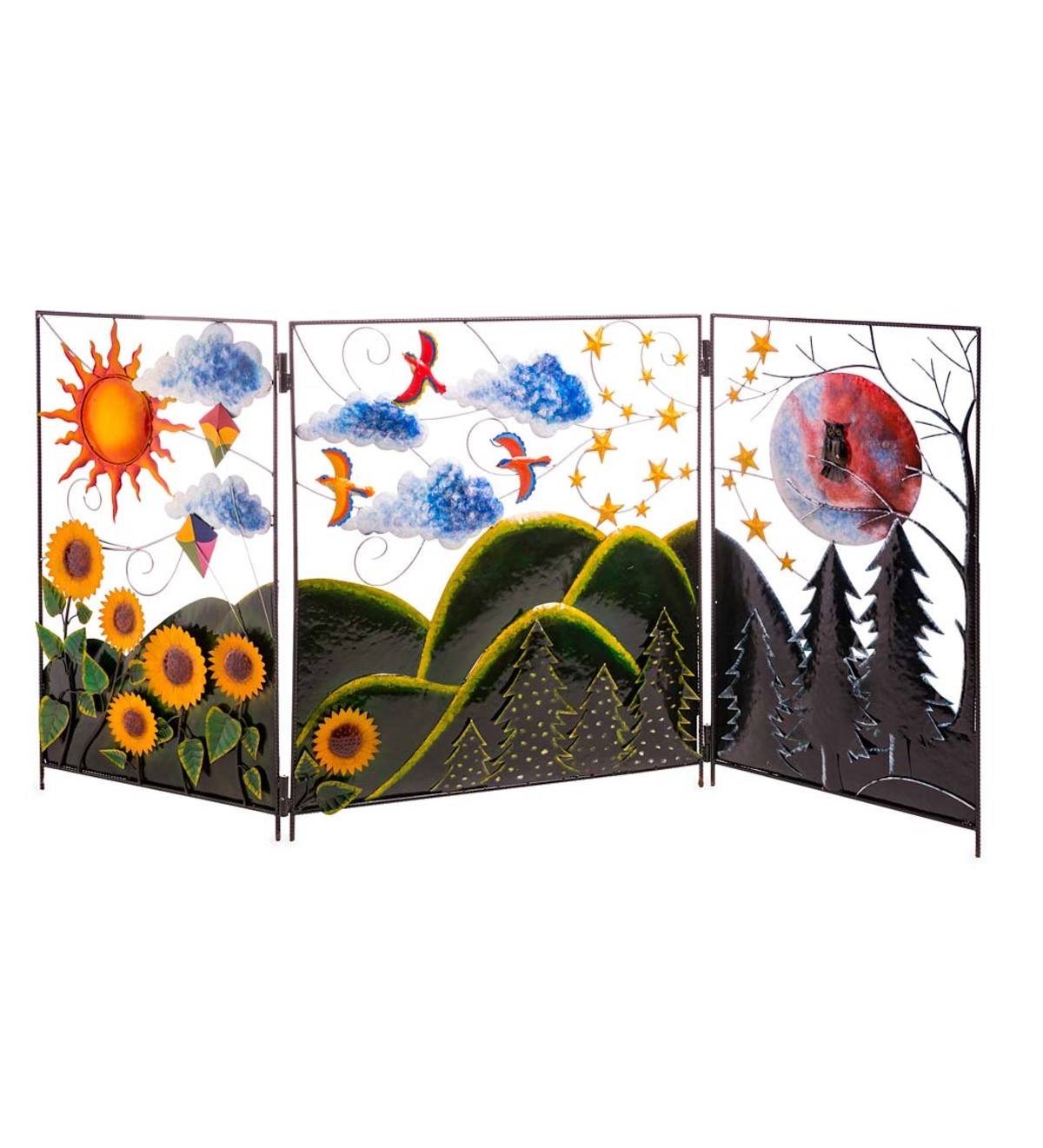 🌈Colorful Metal 3-Panel Butterfly and Flower Garden Screen