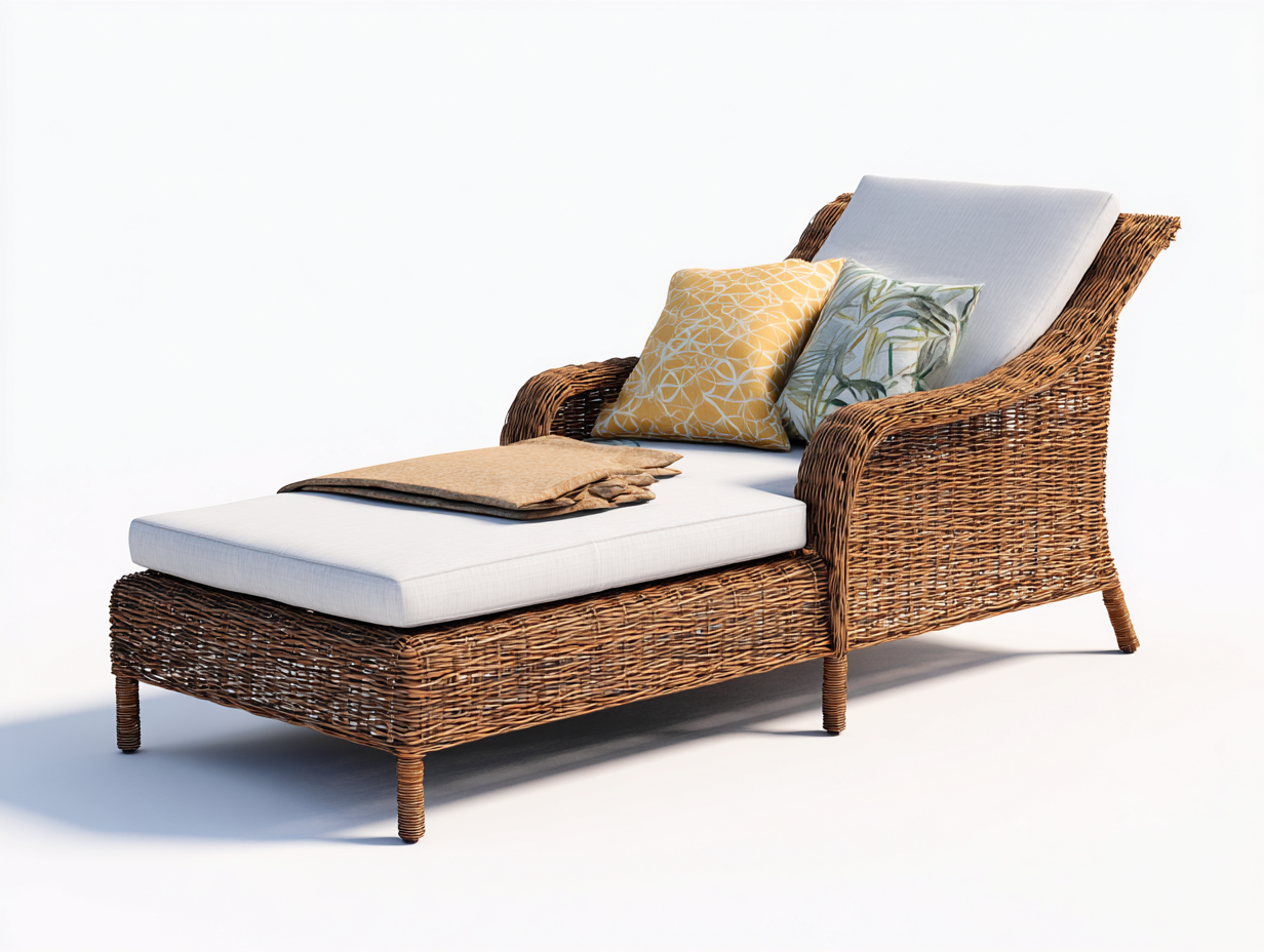 Sonnenliege 185x78x88 cm - Rattan-Stoff Braun-Cremeweiß - mit verstellbarer Rückenlehne im natürlichen Design-Ninaaloft