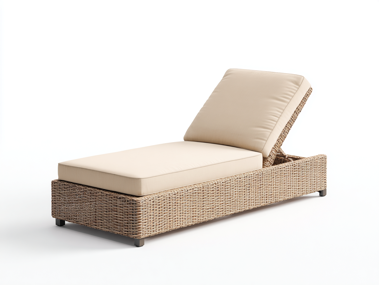 Sonnenliege 198x68x34 cm - Rattan-Stoff-Metall - Natur-Beige-Grau - verstellbar - modernes Design-Ninaaloft