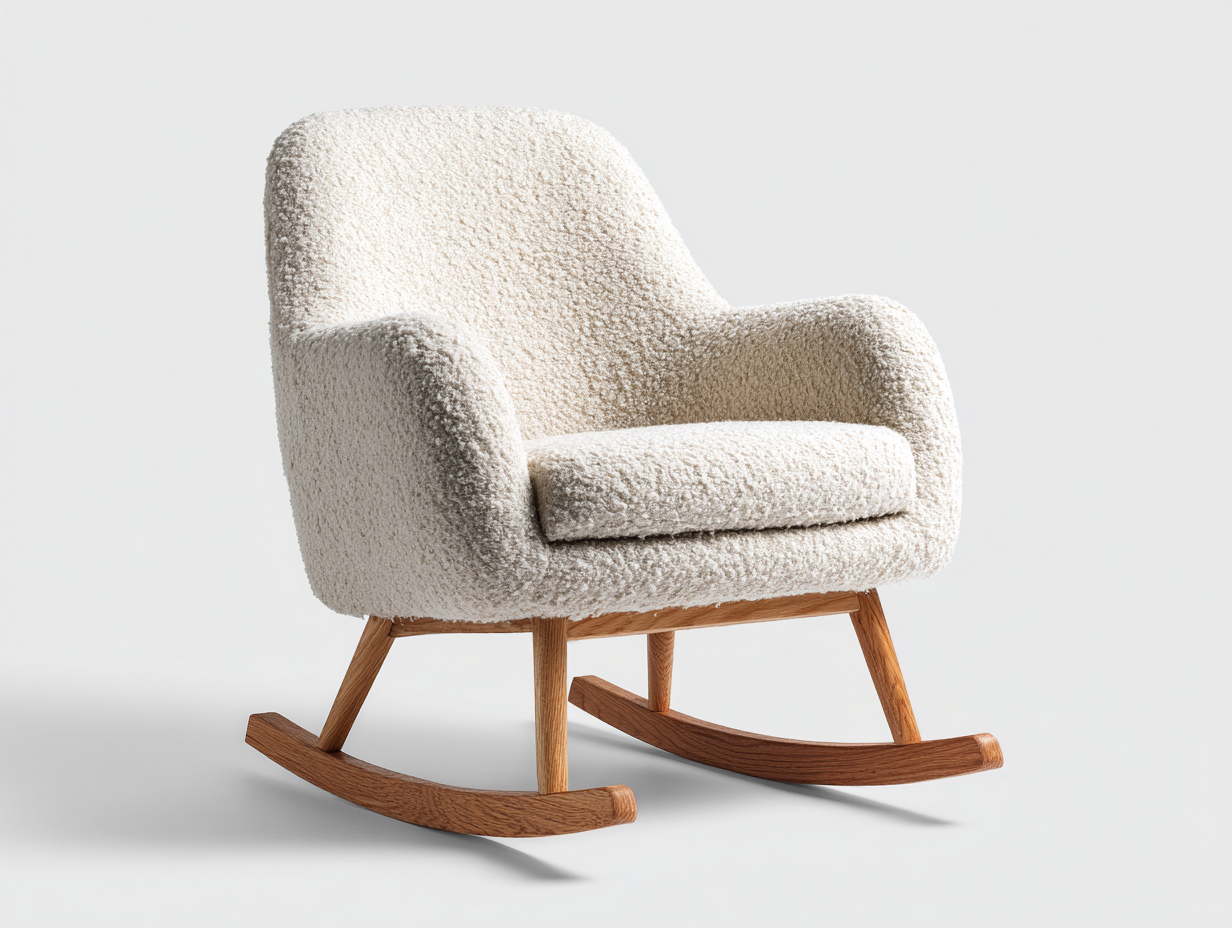 Schaukelstühle 72x88x92 cm - Bouclé-Holz Cremeweiß-Hellbraun - gepolstert im modernen Design-Ninaaloft