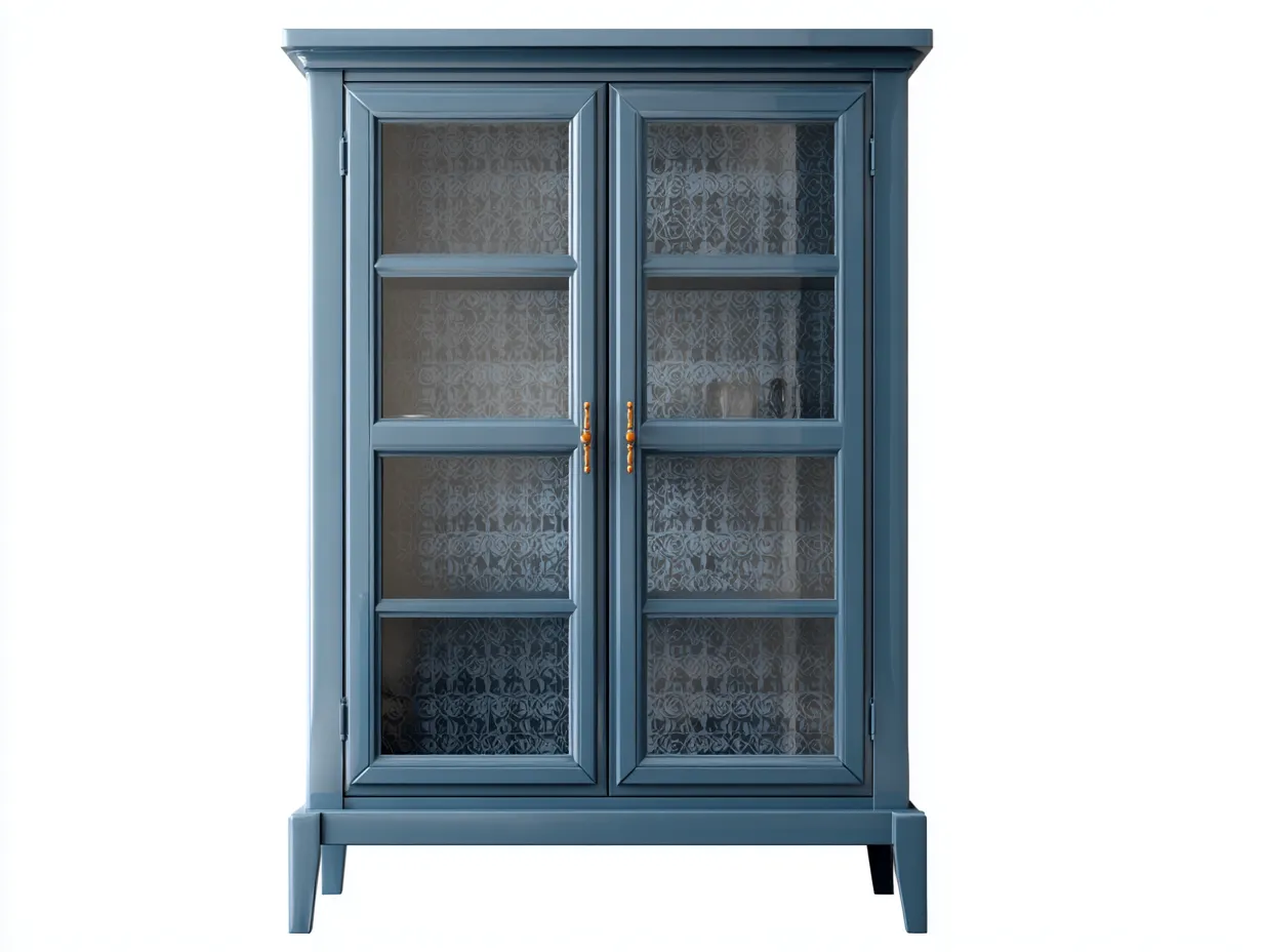 Estanterías madera-vidrio 90x40x160 cm - azul - 2 puertas - diseño clásico-Rilocasa