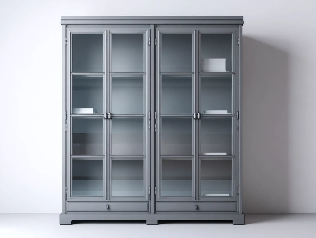 Estanterías madera con puertas de vidrio 4 puertas 2 cajones 160x40x200 cm - gris - diseño clásico-Rilocasa