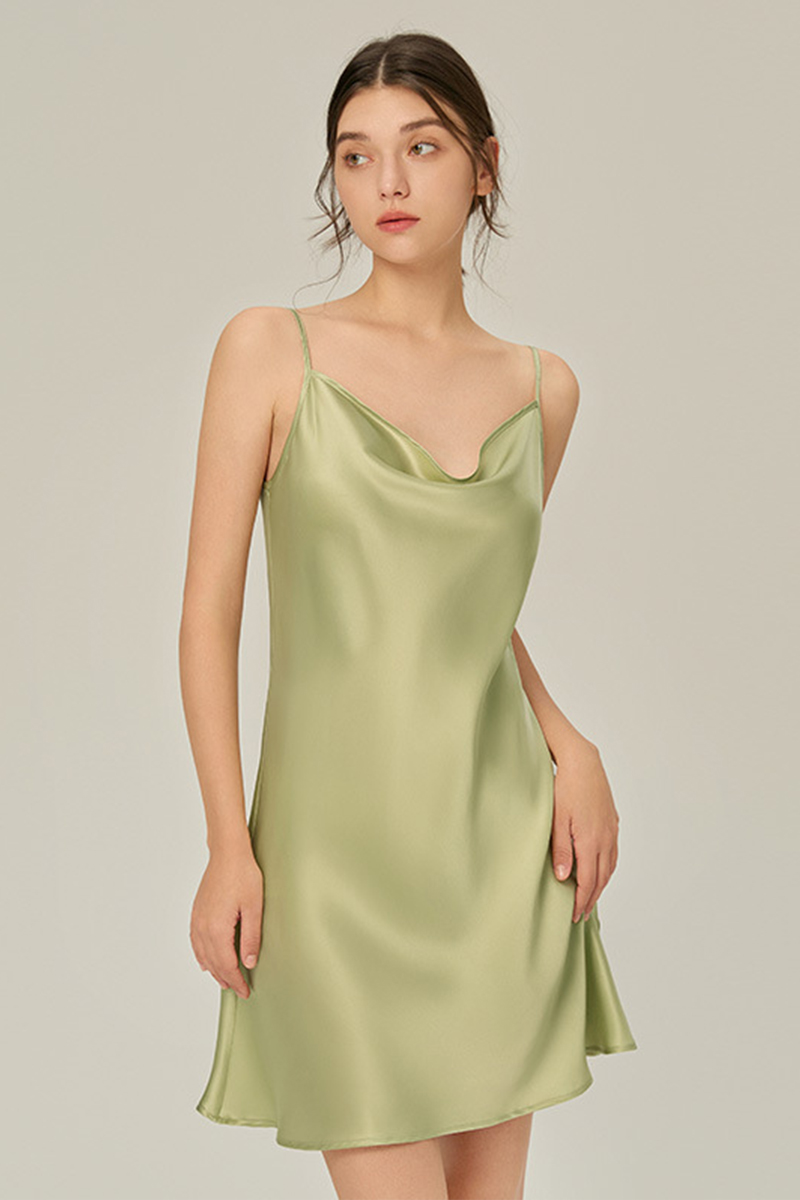 100% Mulberry Silk Draped Neck Slip Nightgown