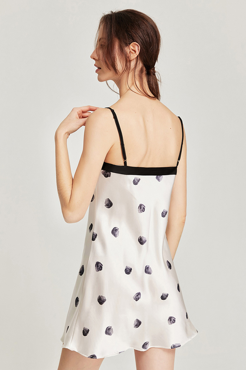 100% Mulberry Polka Dot Print Silk Slip Nightgown
