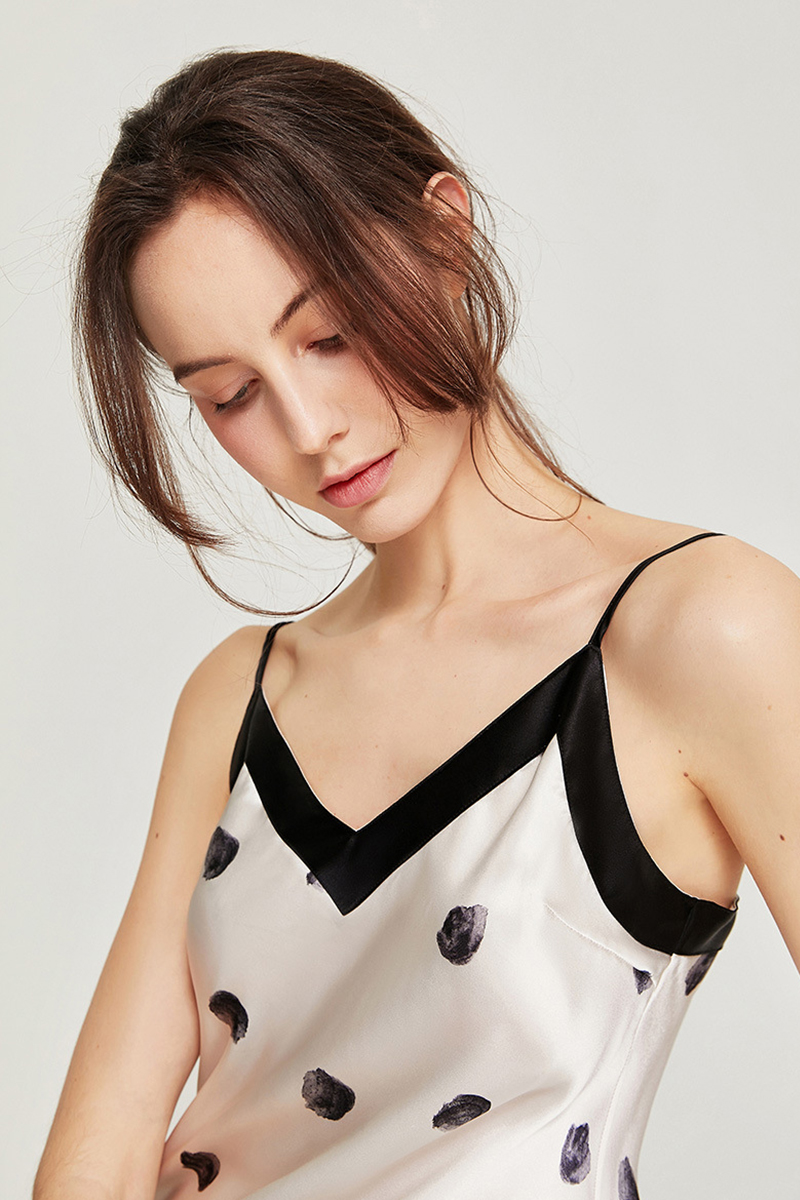 100% Mulberry Polka Dot Print Silk Slip Nightgown