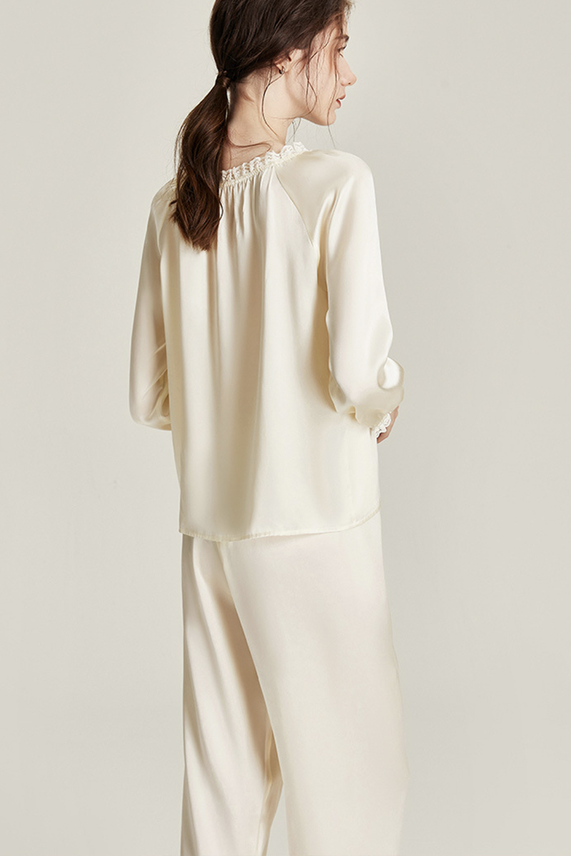 6A Grade 100% Mulberry Silk Long Sleeve Crew Neck Pajamas Set