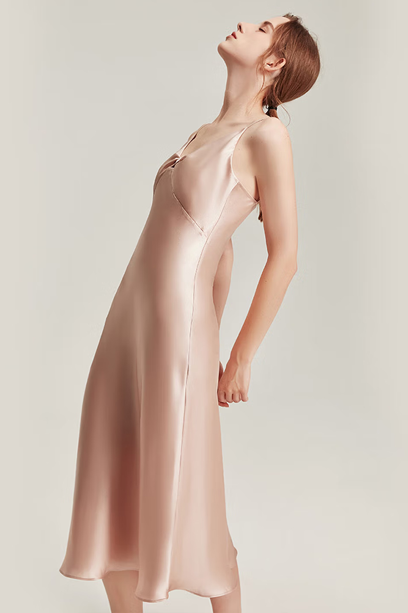 19 Momme Mulberry Silk Mid-Length Slip Dress Summer Evening Gown