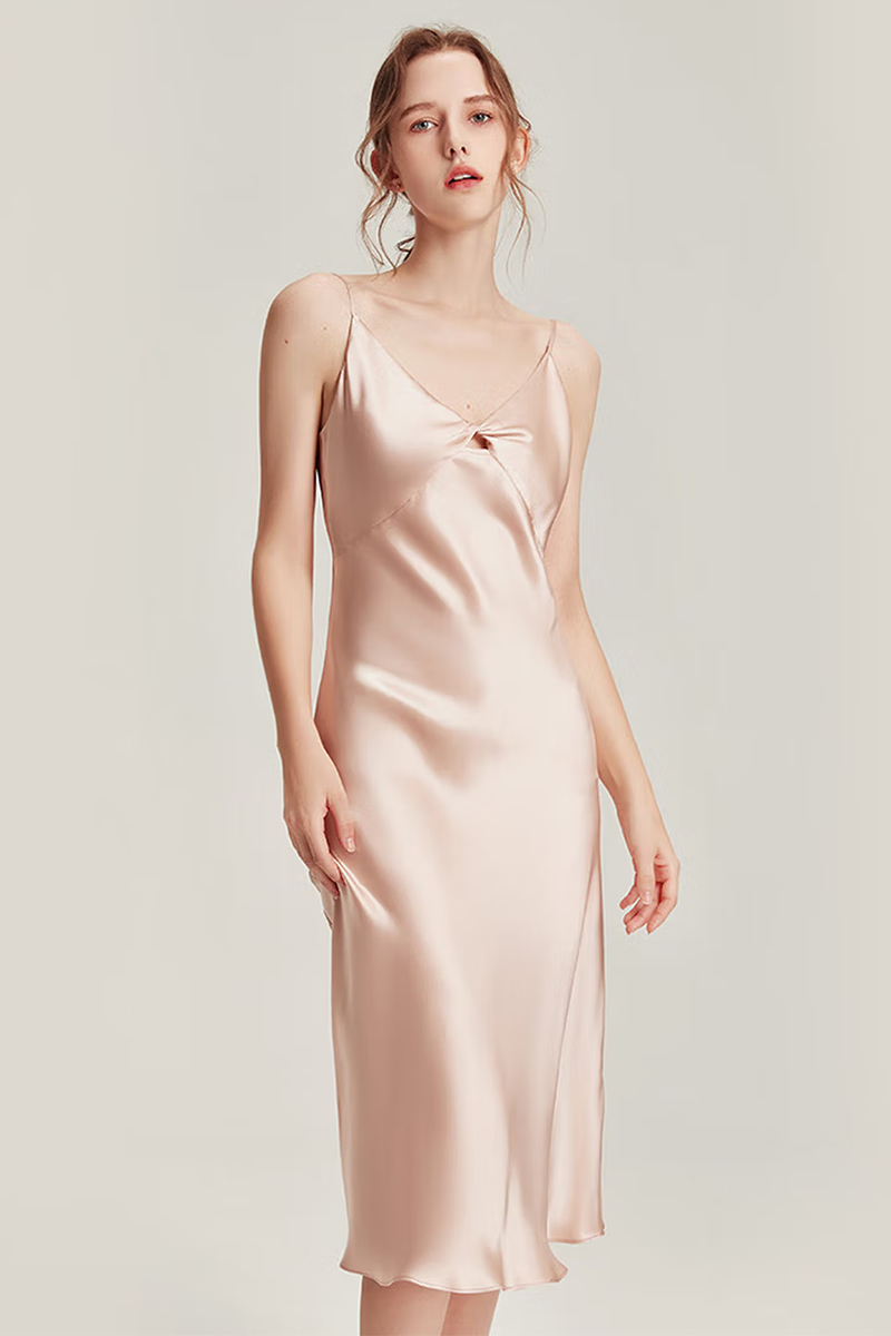 19 Momme Mulberry Silk Mid-Length Slip Dress Summer Evening Gown