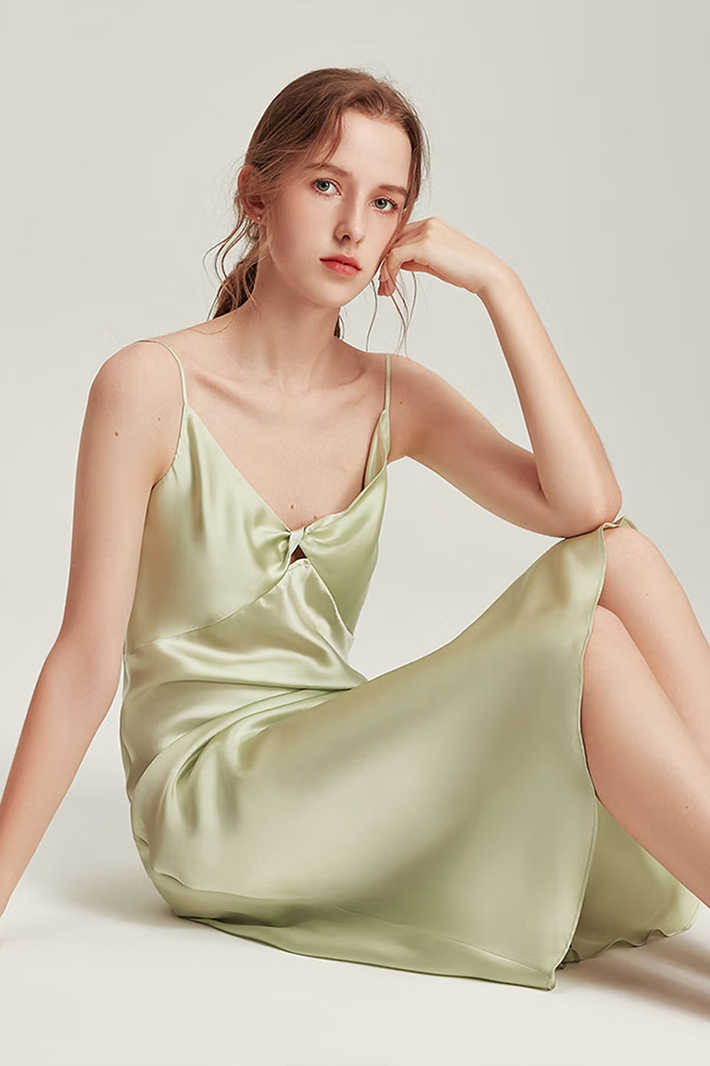 19 Momme Mulberry Silk Mid-Length Slip Dress Summer Evening Gown