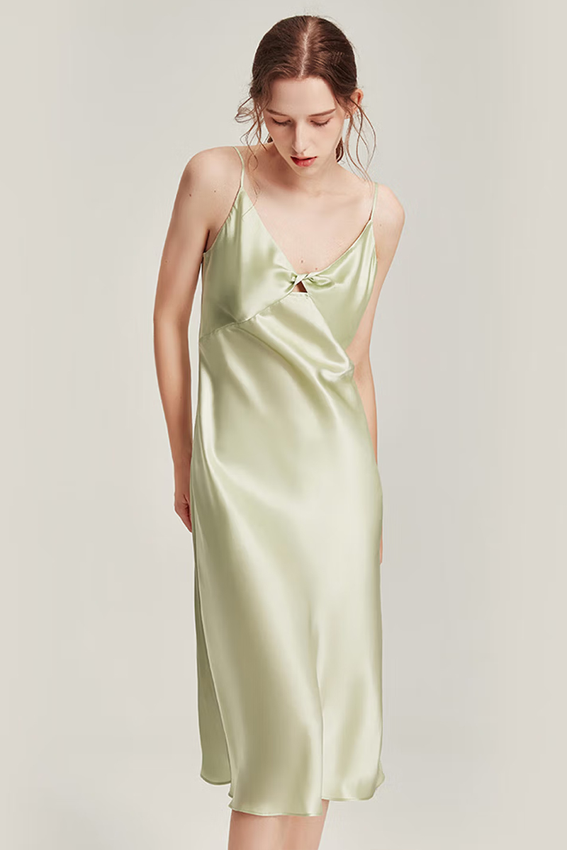 19 Momme Mulberry Silk Mid-Length Slip Dress Summer Evening Gown