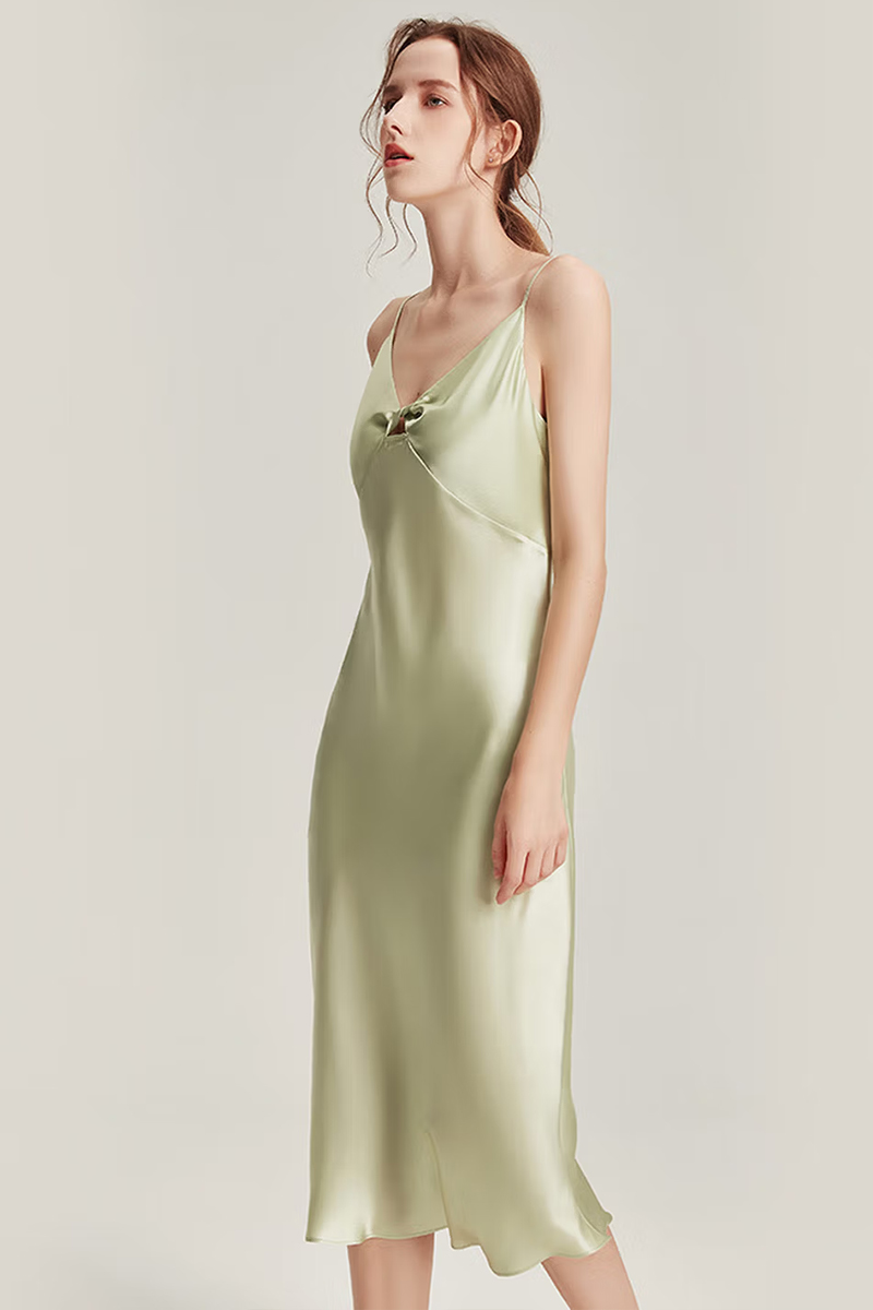 19 Momme Mulberry Silk Mid-Length Slip Dress Summer Evening Gown