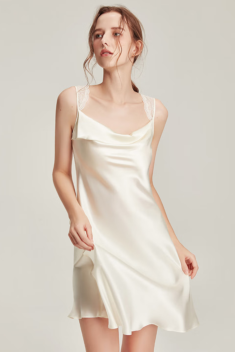 100% Mulberry 6A Grade Mulberry Silk Cowl Neck Nightgown & Robe Set Women Loungewear