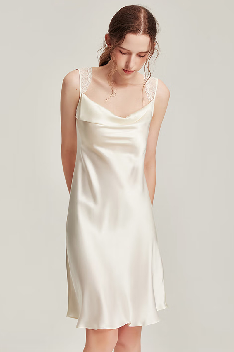 100% Mulberry 6A Grade Mulberry Silk Cowl Neck Nightgown & Robe Set Women Loungewear