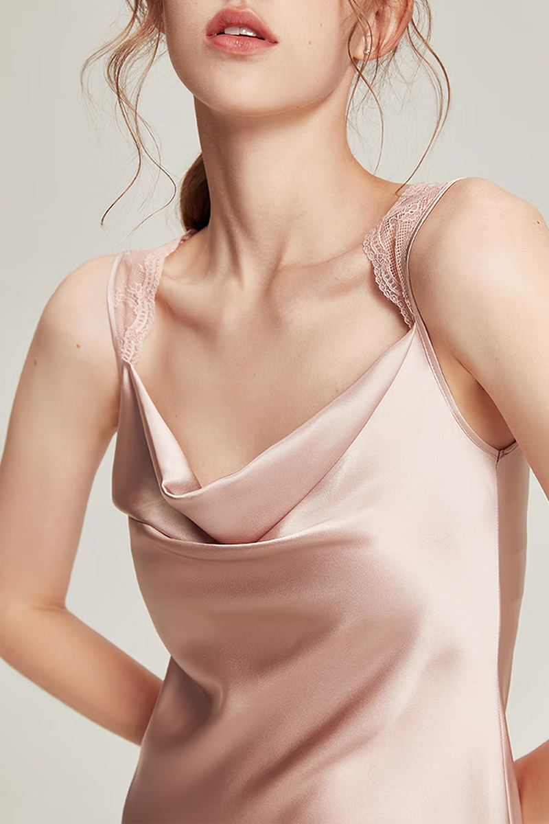 100% Mulberry 6A Grade Mulberry Silk Cowl Neck Nightgown & Robe Set Women Loungewear