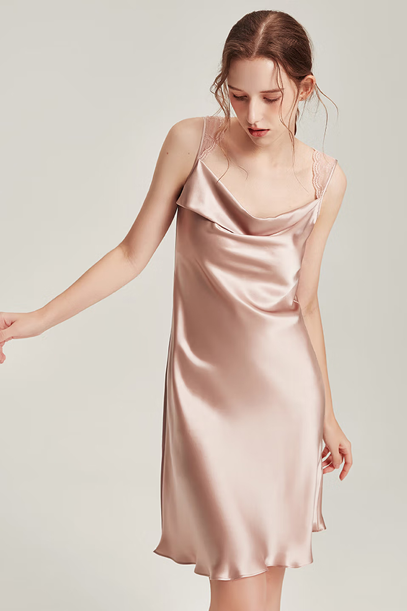 100% Mulberry 6A Grade Mulberry Silk Cowl Neck Nightgown & Robe Set Women Loungewear