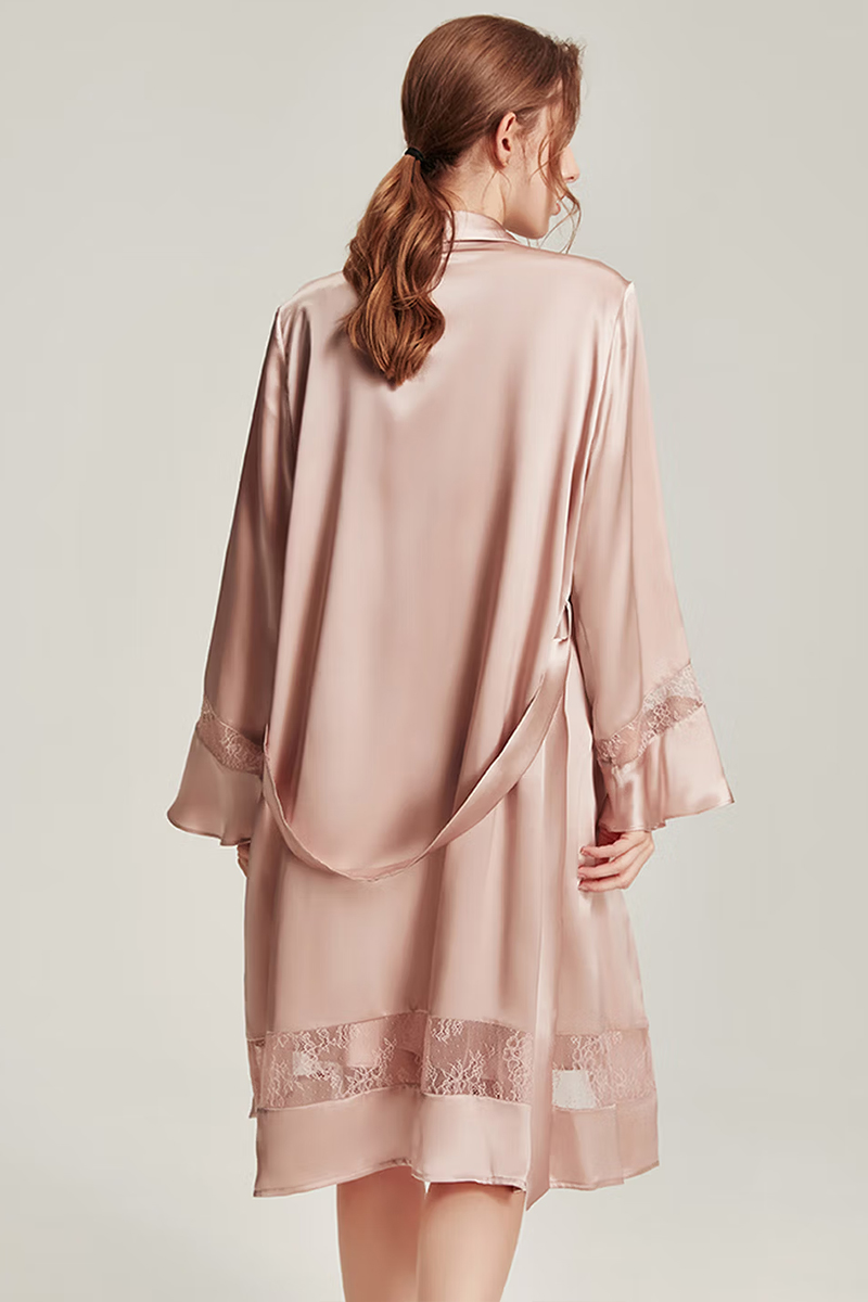 100% Mulberry 6A Grade Mulberry Silk Cowl Neck Nightgown & Robe Set Women Loungewear