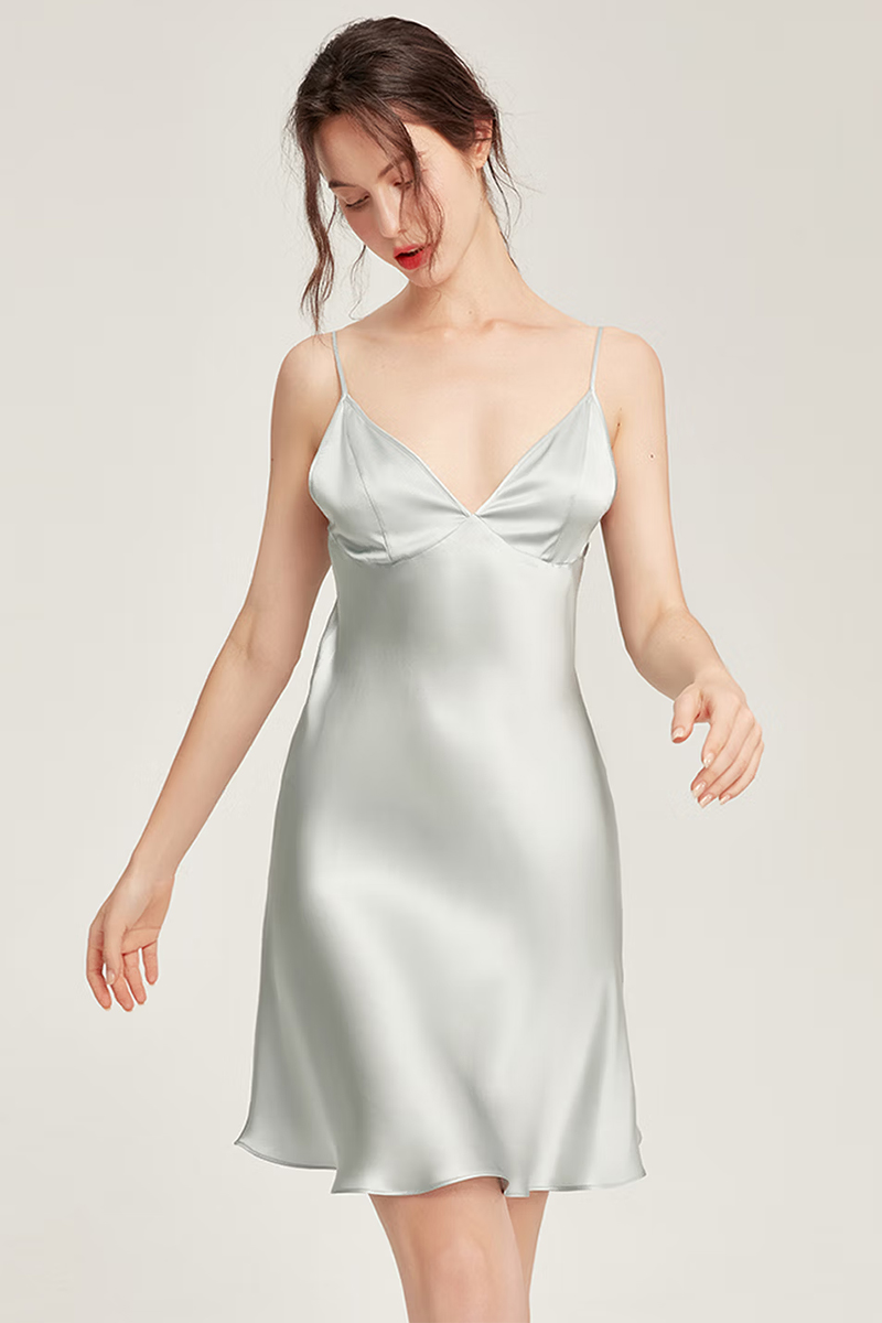 19 Momme Silk Sexy Camisole Nightgown with Built-in Bra
