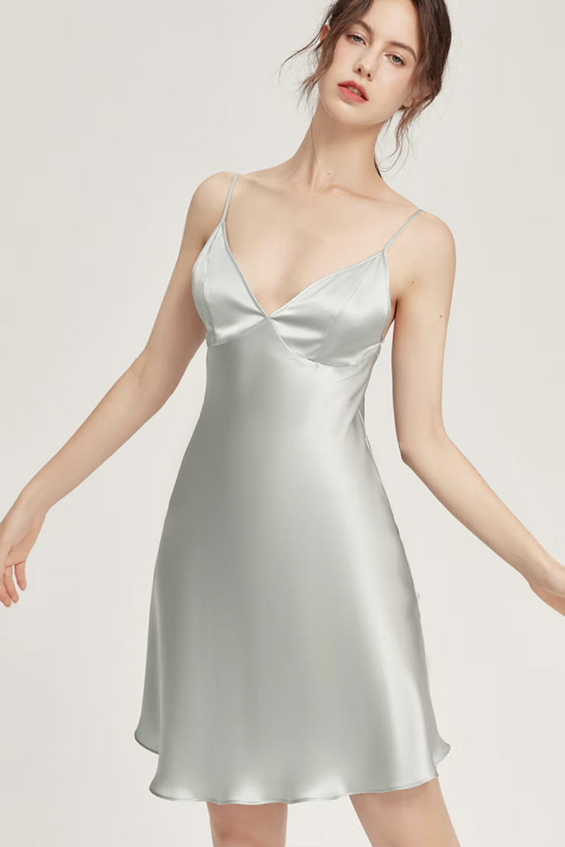 19 Momme Silk Sexy Camisole Nightgown with Built-in Bra