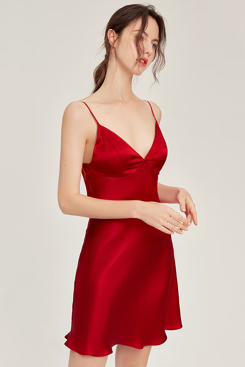 19 Momme Silk Sexy Camisole Nightgown with Built-in Bra