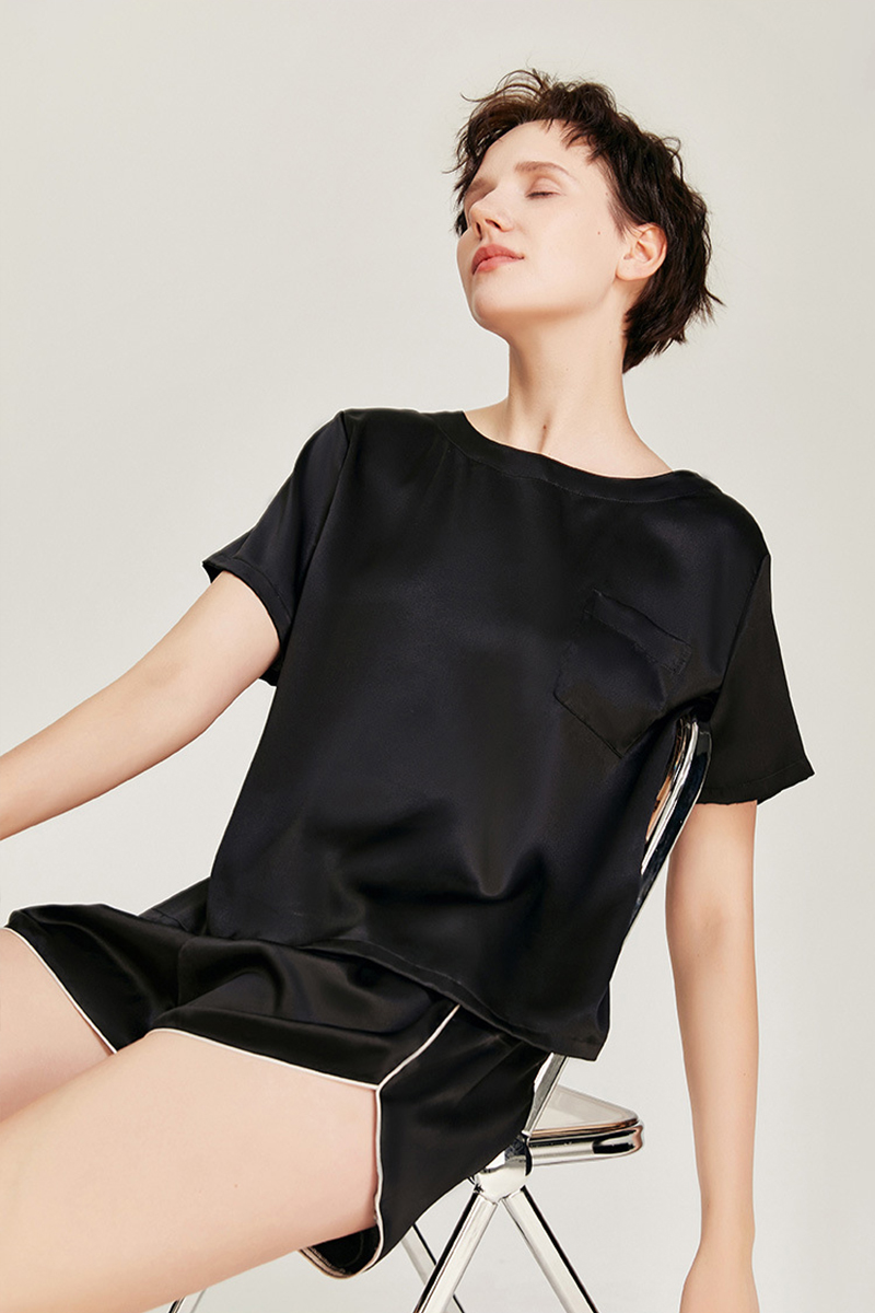 100% Mulberry Silk Short Sleeve & Shorts Pajamas Set