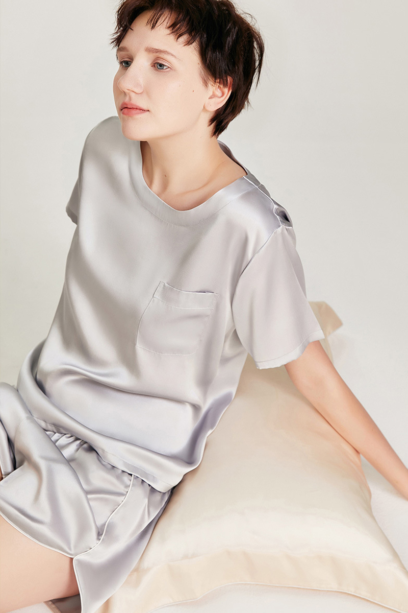 100% Mulberry Silk Short Sleeve & Shorts Pajamas Set