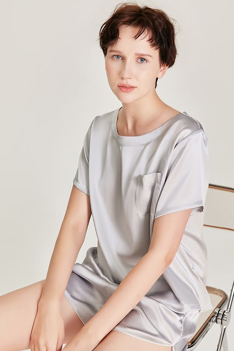 100% Mulberry Silk Short Sleeve & Shorts Pajamas Set